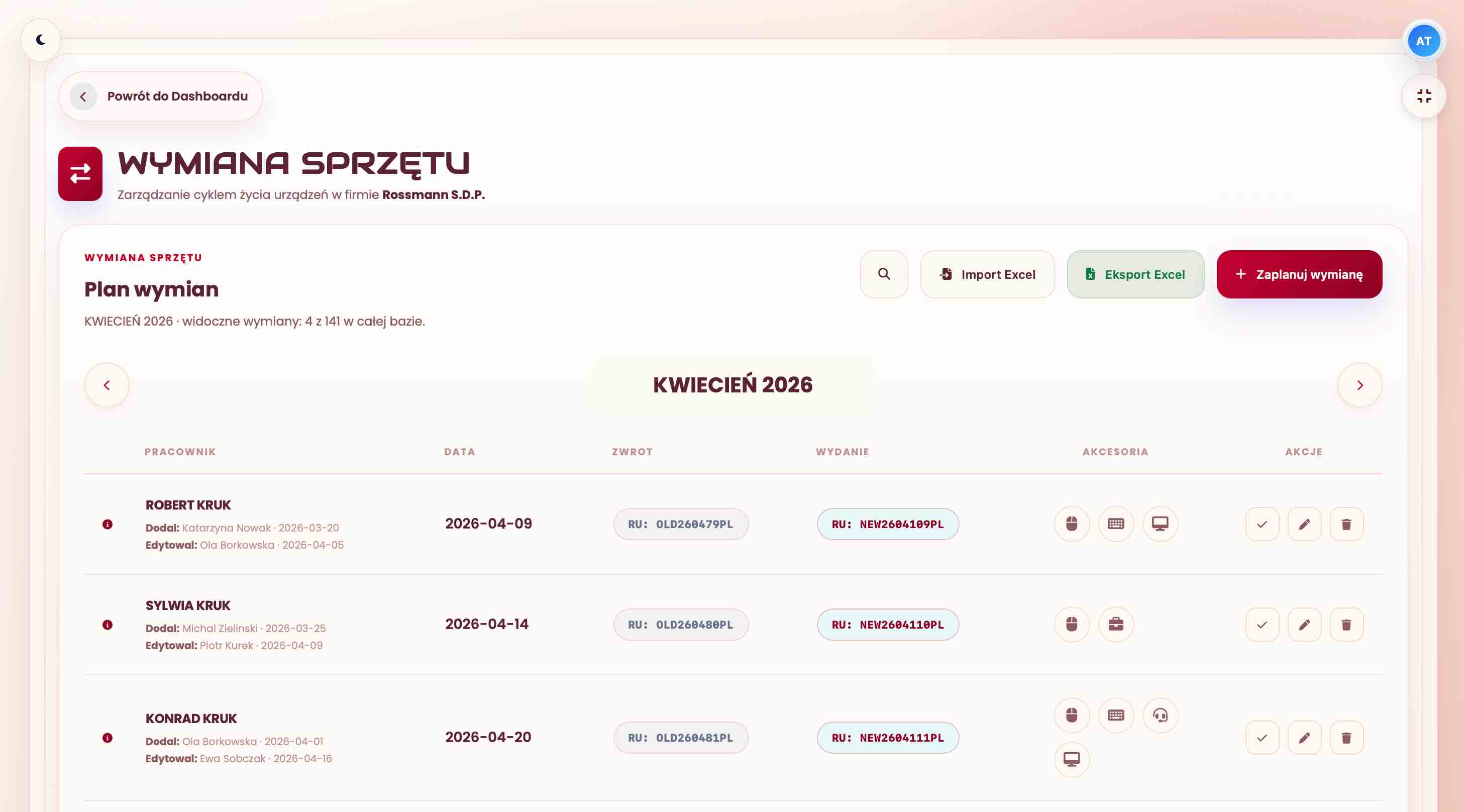 IT Management Dashboard - zrzut ekranu interfejsu 2